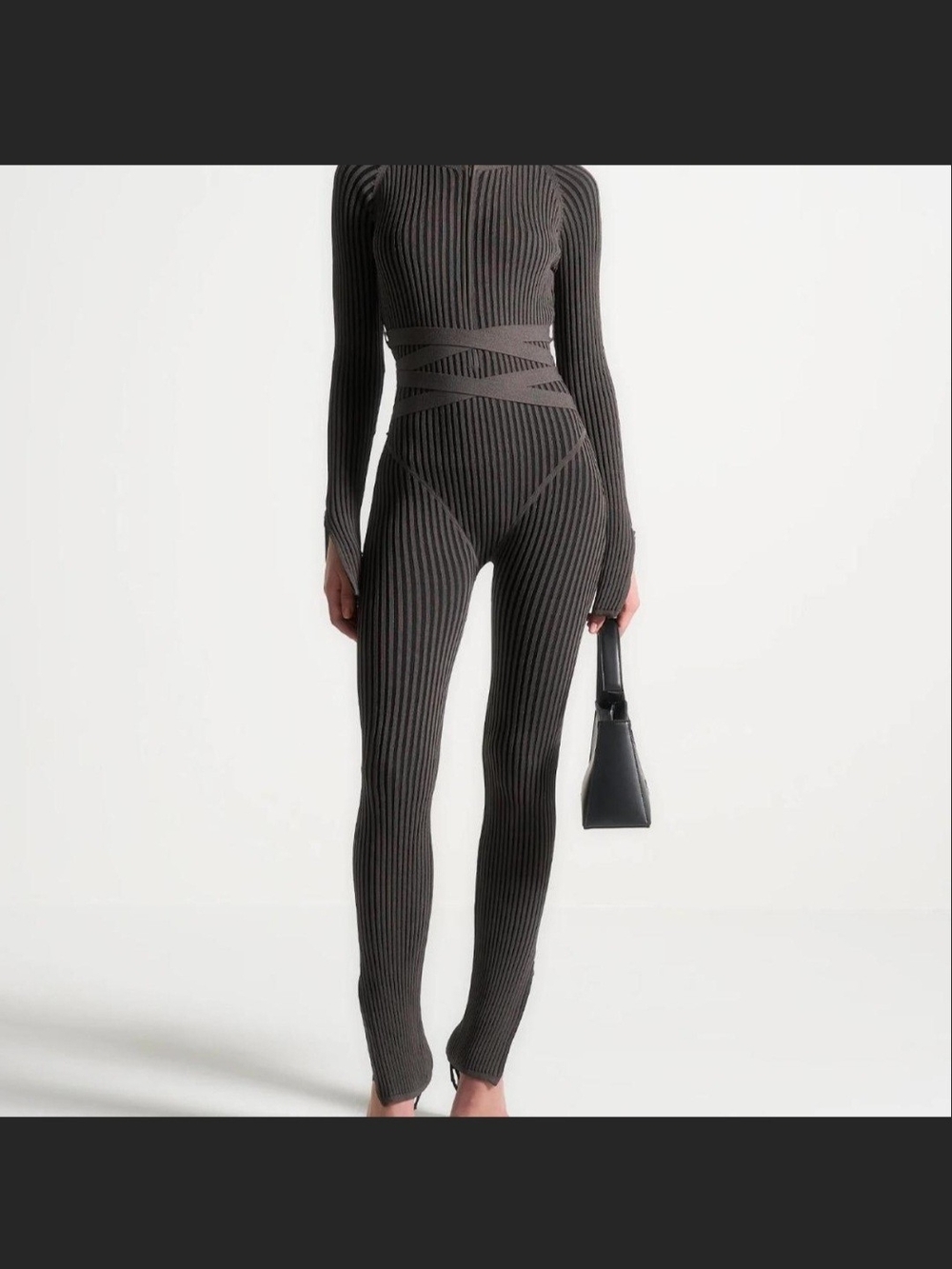 Sexy Ribbed Knit Long Sleeve Zipper Jumpsuit